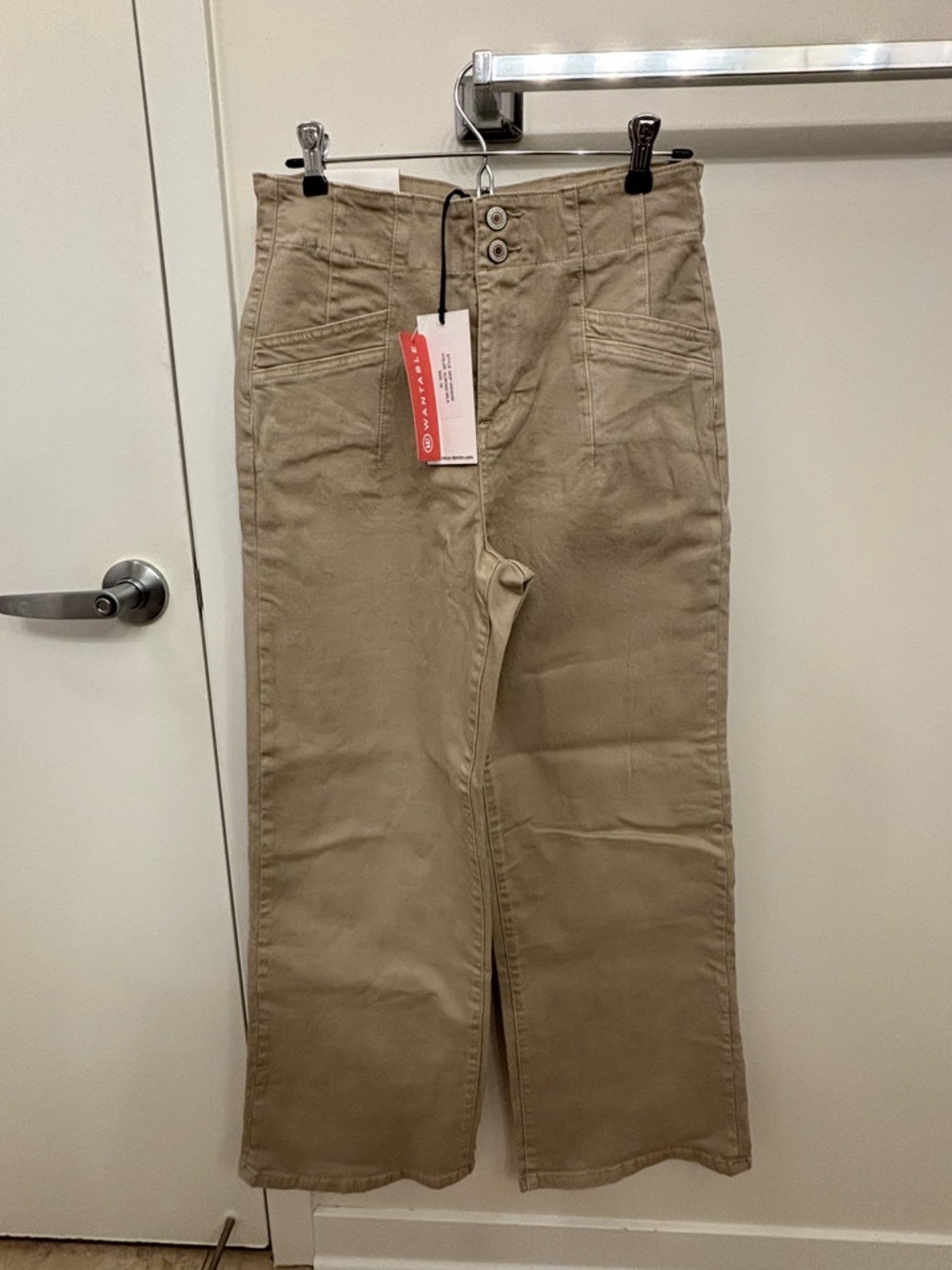 Mica Wide-Leg High-Rise Chinos in Khaki